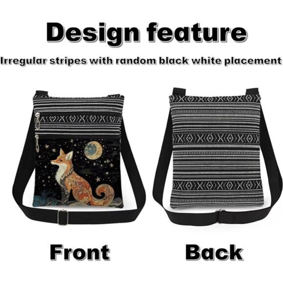 Fox Art Print Crossbody Bag Adjustable Unisex Shoulder Bag for Christmas - Picture 7 of 8